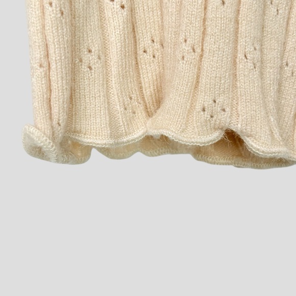 Sky & Sparrow Tie Front Ribbed Knit Top XS Beige Pointelle Long Sleeve Cropped - Picture 8 of 13